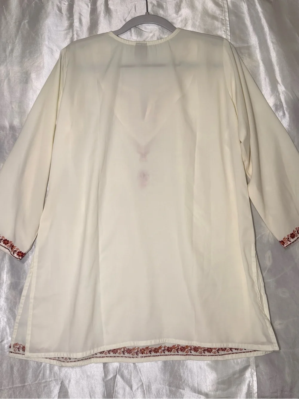 Only You Embroidered Beige Tunic Women Size XL 3/4 Sleeve V Neck Pullover Top